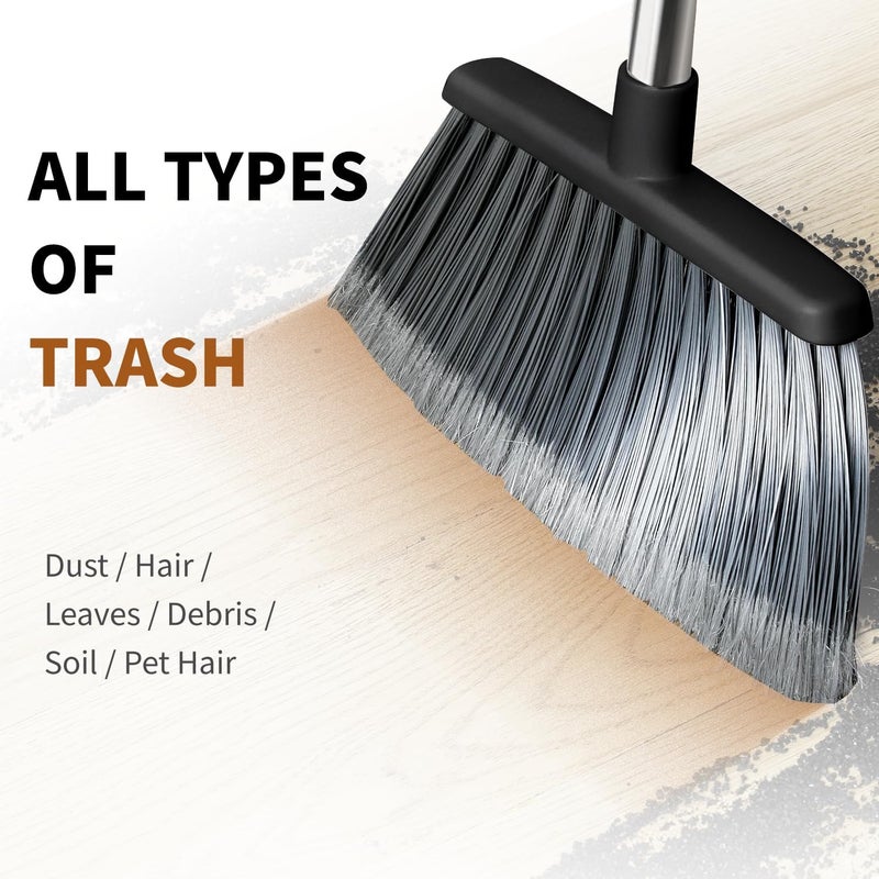 QCFOLY Broom, Outdoor Brooms for Sweeping Indoor, Adjustable 55" Pet Hair Removal Heavy Duty Broom for Floors Home Kitchen Garage Commercial Patio Industrial Snow (Black) - Image 4